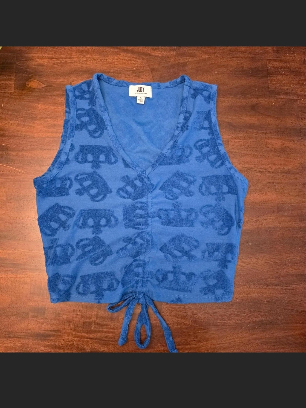 Juicy Couture Royal Blue Logo Terry Drawstring Crop Top